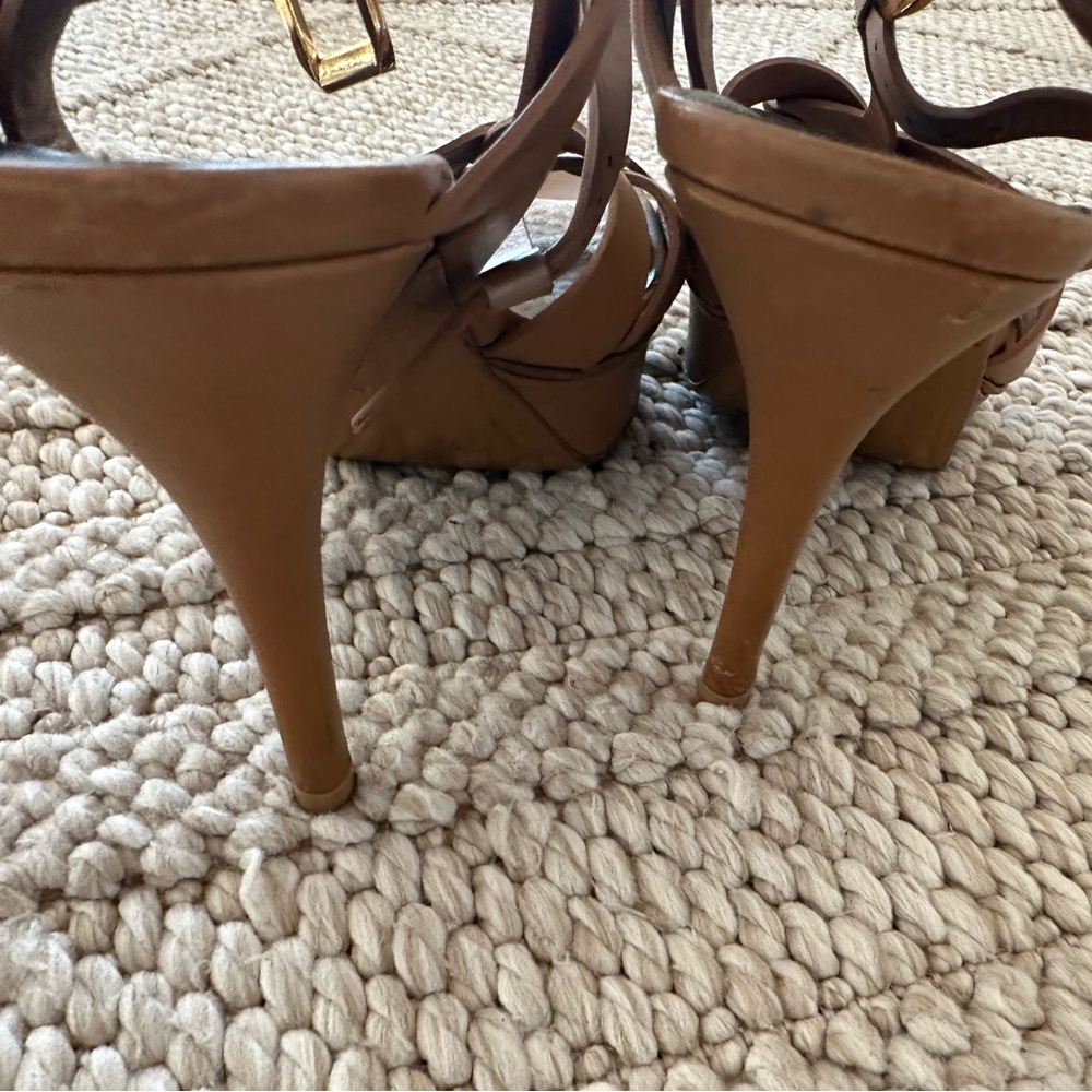 YSL Saint Laurent Tribute Tan Neutral Platform Sandal Size EU 39 US 9 - Picture 8 of 9